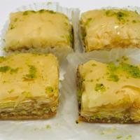 Baklava, 4 Pieces · 4  Pieces of Baklava. A sweet and flaky pastry filled with walnuts or pistachios.