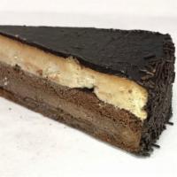 Chocolate cream layer cake · Chocolate Cake with Chocolate cream and Hazelnut cream, topped with Chocolate glaze.