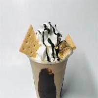 S'mores milkshake · Vanilla ice cream blend with toasted marshmallow, grahams crackers and fudge. topped with wh...