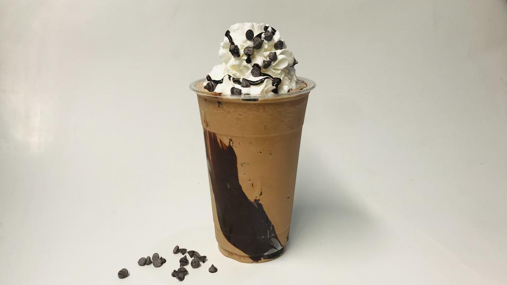 Triple chocolate · Chocolate ice cream blend with fudge and dark chocolate chips .  Topped with whipped cream.