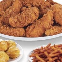 Tenders Family Meal · 12 cajun tenders, 6 biscuits, and family fries with choice of 3 dipping sauces.