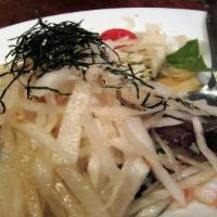 Daikon salad 大根サラダ · shredded daikon-radish in ponzu dressing & garlic oil
