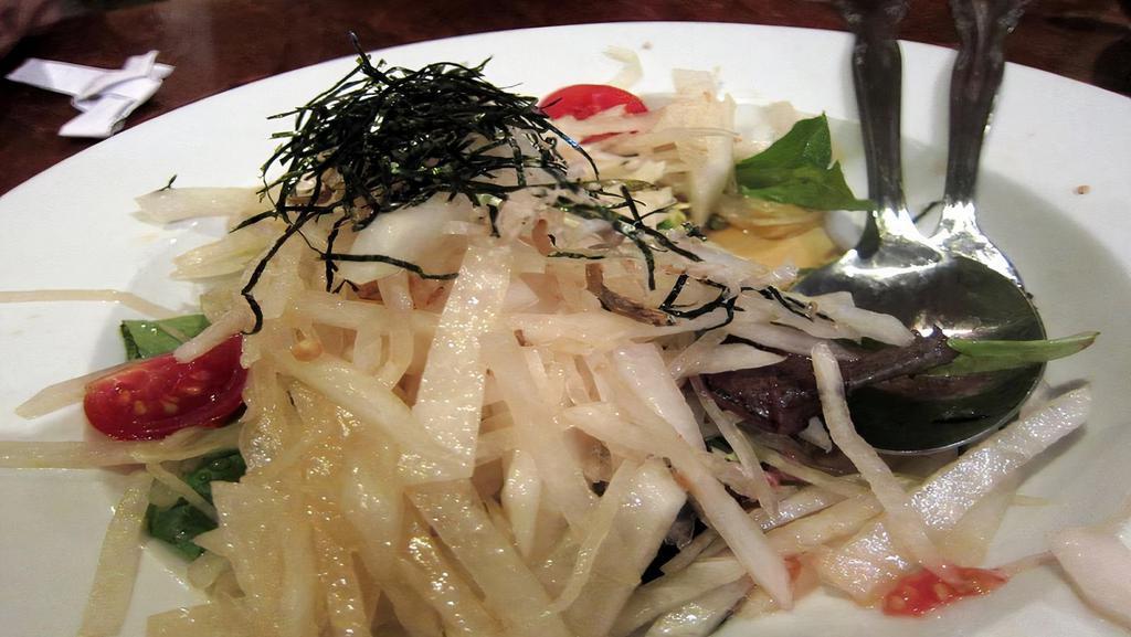 Daikon salad 大根サラダ · shredded daikon-radish in ponzu dressing & garlic oil
