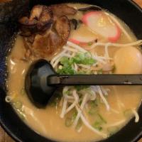 Miso Ramen (Soy Bean Soup Base) · Roasted pork, boiled egg, kikurage mushroom, bamboo shoots, green onion, sprouts, fish cake.