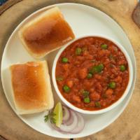 Pav Bhaji Bougie · 2 pieces. Bhaji (a potato-based curry), pav (buns), garnished with coriander and onions. Veg...