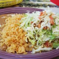 Tostadas · A flat, crispy tortilla topped with your choice of meat, beans, lettuce, cheese, tomatoes an...