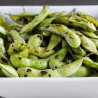 Grilled Edamame · Grilled with olive oil and dusted with garlic salt.