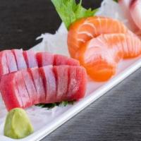 Sashimi Sampler (6) · Tuna, salmon, and hamachi.