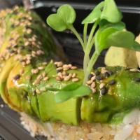 Caterpillar · Freshwater eel, avocado, cucumber, sesame seeds, and kaiware sprouts.