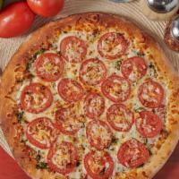 Margherita Pizza · Garlic, tomatoes, basil, marinara sauce, and cheese.