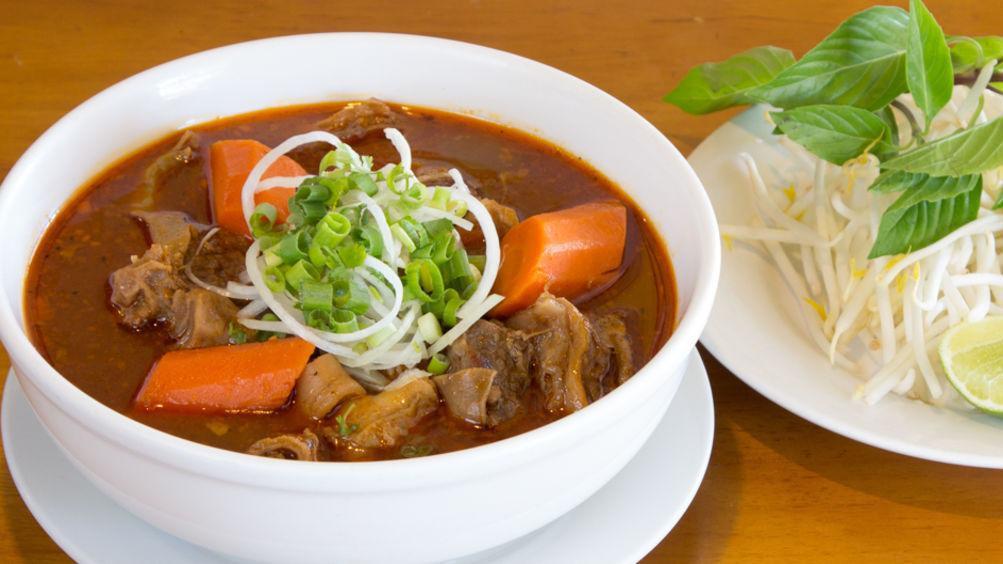 17. Hu Tieu / Mi Bo Kho · Rice/egg noodle with beef stew and carrots.