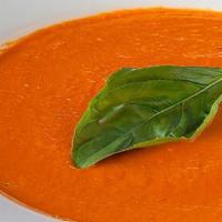 Tomato-Basil · a hearty puree of tomatoes, cream, onions, carrots, basil, garlic; with grilled house-made c...