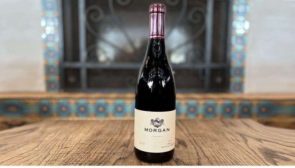Morgan G17 Syrah · Santa Lucia Highlands, California, 2017. Rhône-style, rich ruby red color, medium-full bodied with soft tannins, offering a mouthful of dark fruit, and savory herbs. Food items must be purchased with alcohol. You must be 21 years of age to order alcohol.