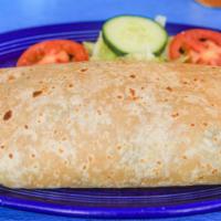 Rafa's Burrito · Grilled chicken, carne azada, carnitas, rice, your choice of beans, guacamole, sour cream an...