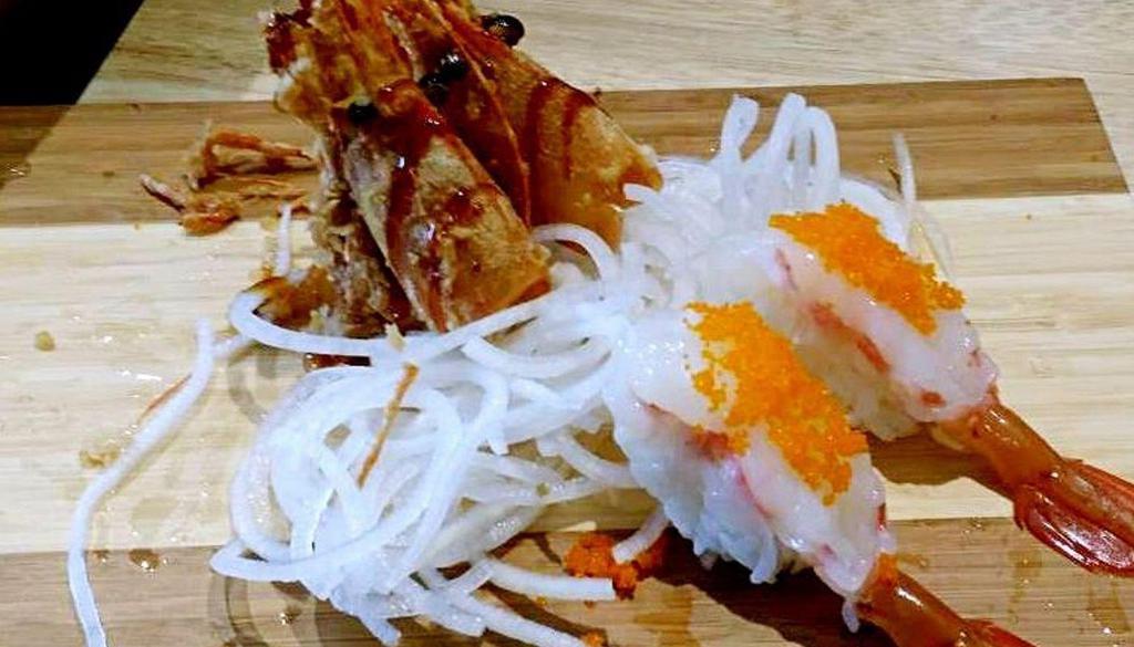 Amaebi Nigiri · Sweet Shrimp Sushi (2 Pieces) with Fried Shrimp Head (2 Pieces)