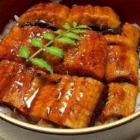 Unagi Don · BBQ Eel Over Rice, *Although the filleted eel is deboned, there can still be many fine tiny ...