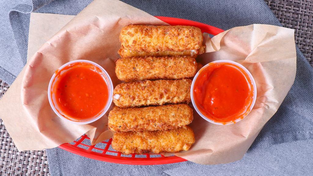 Mozzarella Sticks · Six deep fried breaded mozzarella cheese sticks. Don't forget to ask for the marinara sauce!.