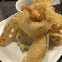 Tempura Combo (L) · Lightly battered and deep-fried. Includes soup, salad and rice. (Vegetables and shrimp).