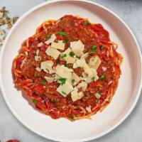 Spaghetti With Meat Sauce · Spaghetti, marinara sauce and ground beef.