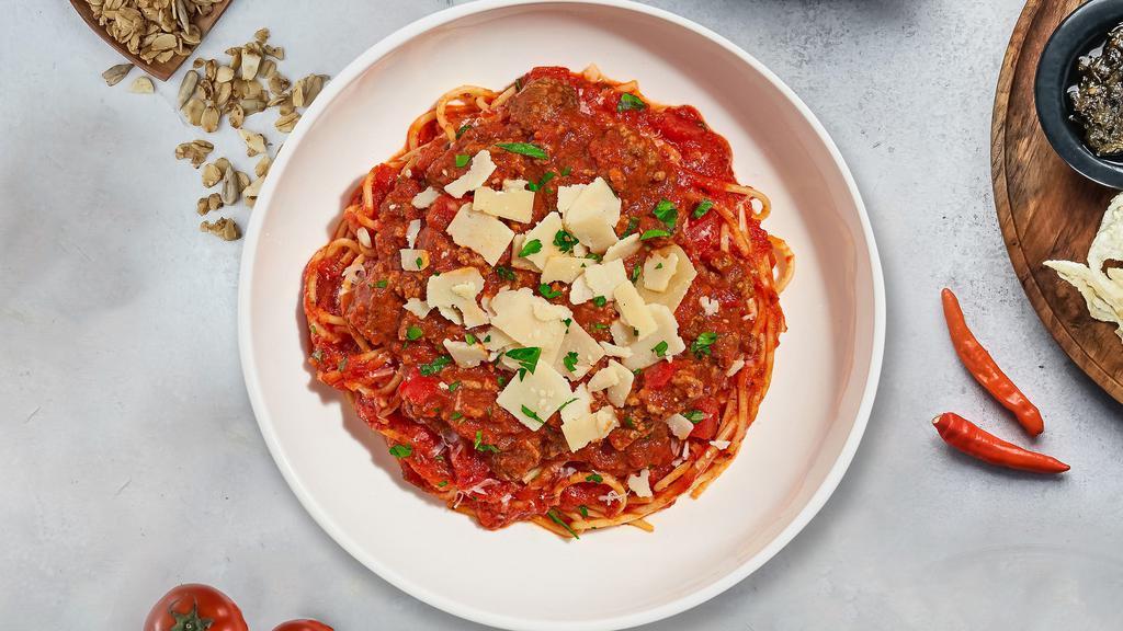 Spaghetti With Meat Sauce · Spaghetti, marinara sauce and ground beef.