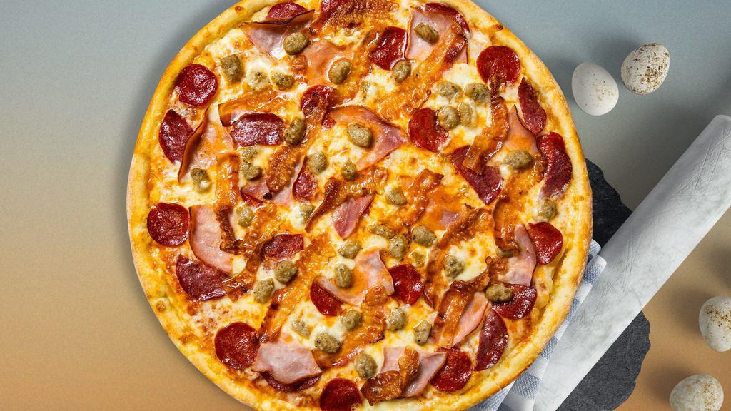 Meat Lover’s Pizza · Pepperoni, Salami, Canadian Bacon, Sausage and beef baked on a hand-tossed dough.