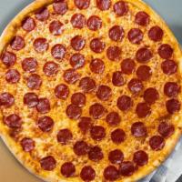 Pepperoni Pizza · Marinara, mozzarella, and pepperoni baked on a hand-tossed dough.