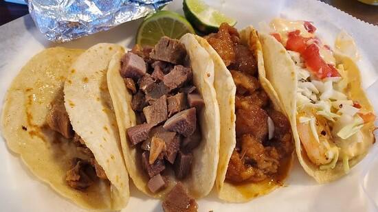 Meat Tacos · Choice of meat, topped with onions, cilantro, sides of mild salsa, radishes, and lime. Meat Choice; Steak, chicken, pastor, carnitas, chorizo.