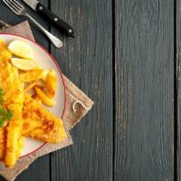 Fish & Chips · 3 pcs fresh caught fish, breaded then crisped to perfection.