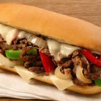 Philly Cheesesteak or Chicken · Grilled choice of meat on a toasted roll, sauteed onions, bell pepper, swiss cheese with let...