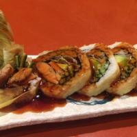 CHICKEN TERIYAKI ROLL (5pcs.) · - Grilled chicken + Avocado + Cucumber + Romaine Lettuce wrapped with a soy paper on top of ...