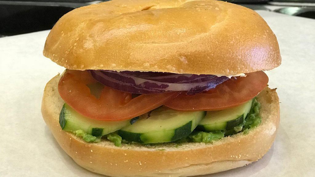 10. Bagel with Veggies and Cream Cheese · With cucumber, tomato, onion and avocado.