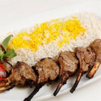 Rack of Lamb · Marinated rack of lamb, prepared and served in traditional Persian style.