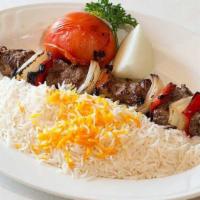 Shish Kabab · Delicious array of marinated filet mignon, bell peppers and onion.