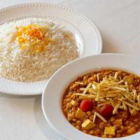 Vegetarian Gheymeh · Traditional Persian stew served vegetarian style with tofu, split peas and tomato sauce. Ser...
