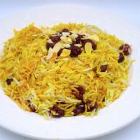 Vegetarian Albaloo Polo · Saffron basmati rice with sour cherries