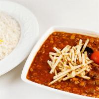 Gheymeh · An authentic gourmet dish prepared with lean beef, split peas, eggplant and tomato sauce, se...