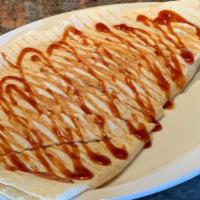BBQ Chicken Quesadilla · Jack and cheddar cheese, Gh stout BBQ sauce, grilled onions.