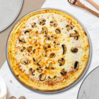 Funghi Feast Pizza · Mushrooms, and vegan cheese pizza baked on a hand-tossed dough.
