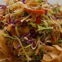 Chinese Chicken Salad · thinly sliced cabbage, carrots, green onions, red peppers, cilantro, edamame, shredded chick...