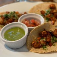 Spicy Shrimp Street Tacos · spicy shrimp, onions, cilantro, pico de Gallo, cilantro lime sauce, house made corn tortilla...
