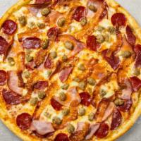 Meat Lover Pizza · Mozzarella, beef, ham, pepperoni, salami, and sausage baked on a hand-tossed dough.