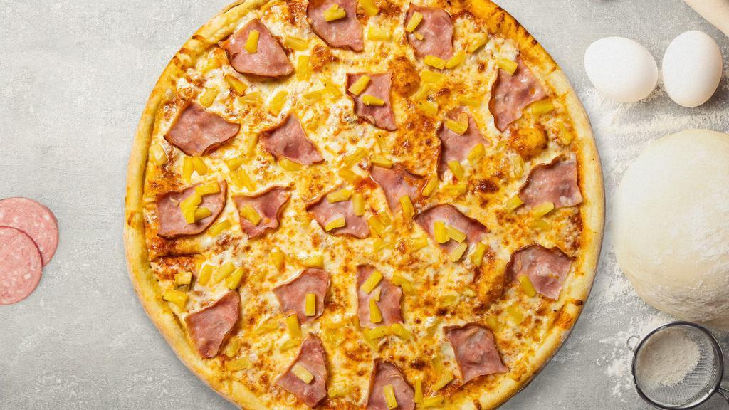 Hawaiian Pizza · Pineapples, ham and mozzarella cheese baked on a hand-tossed dough.