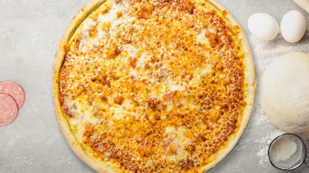 Cheese Pizza · Fresh tomato sauce and a blend of mozzarella, provolone, cheddar, and parmesan cheese baked on a hand-tossed dough.