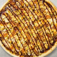 BBQ Chicken & Ham Pizza · Barbecue sauce, juicy grilled chicken, ham, red onions, mozzarella, chopped garlic, fresh ba...