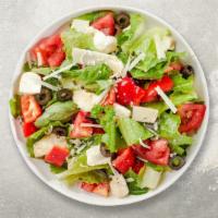 House Salad · (Vegetarian) Romaine lettuce, spinach, cherry tomatoes, cucumber, pitted olives, and onions ...