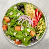 Avocado Salad · Romaine lettuce, creamy avocados, cucumber, onions, cherry tomatoes, and chopped cilantro se...
