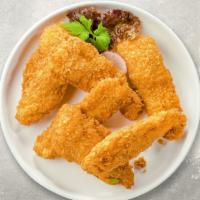 Chicken Tenders · Chicken tenders breaded and fried until golden brown (5 pieces).