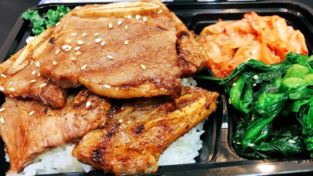 Galbi Bento Set · Comes with:
*1 Meat
*2 Sides
*White Rice
