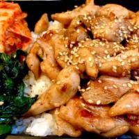 Chicken Bulgogi Bento Set · Comes with:
*1 Meat
*2 Sides
*White Rice