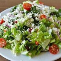 Small Greek · Romaine, bell peppers, kalamata olives, cucmber, cherry tomatoes, red onions, feta, red wine...